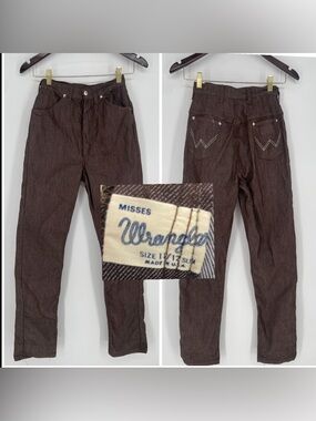 Vintage Wrangler Misses High Waisted Brown Denim Slim Straight Cut XS Jeans W24”